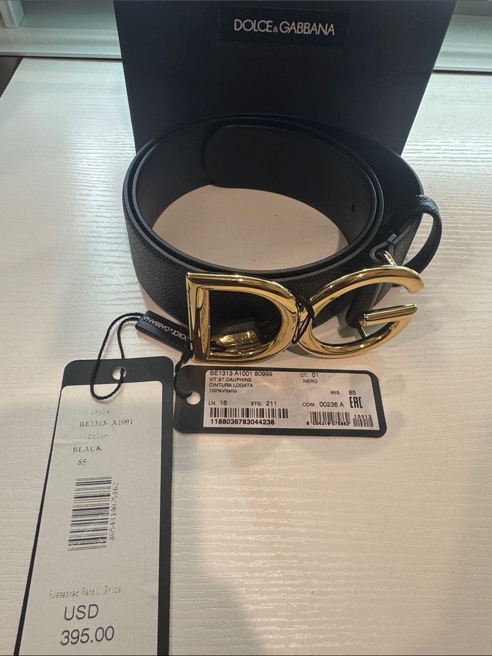 Dolce & Gabbana Black Leather Belt with Gold DG Buckle